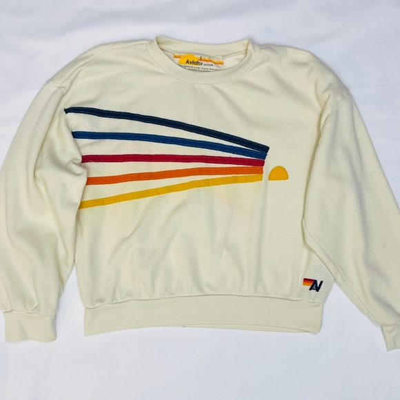 Aviator Nation Off-White Sweatshirt with Colorful Stripes - Picture 2 of 4